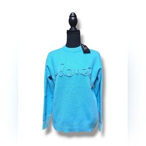 Blue 'Love' Embroidered Crewneck Sweater - Women